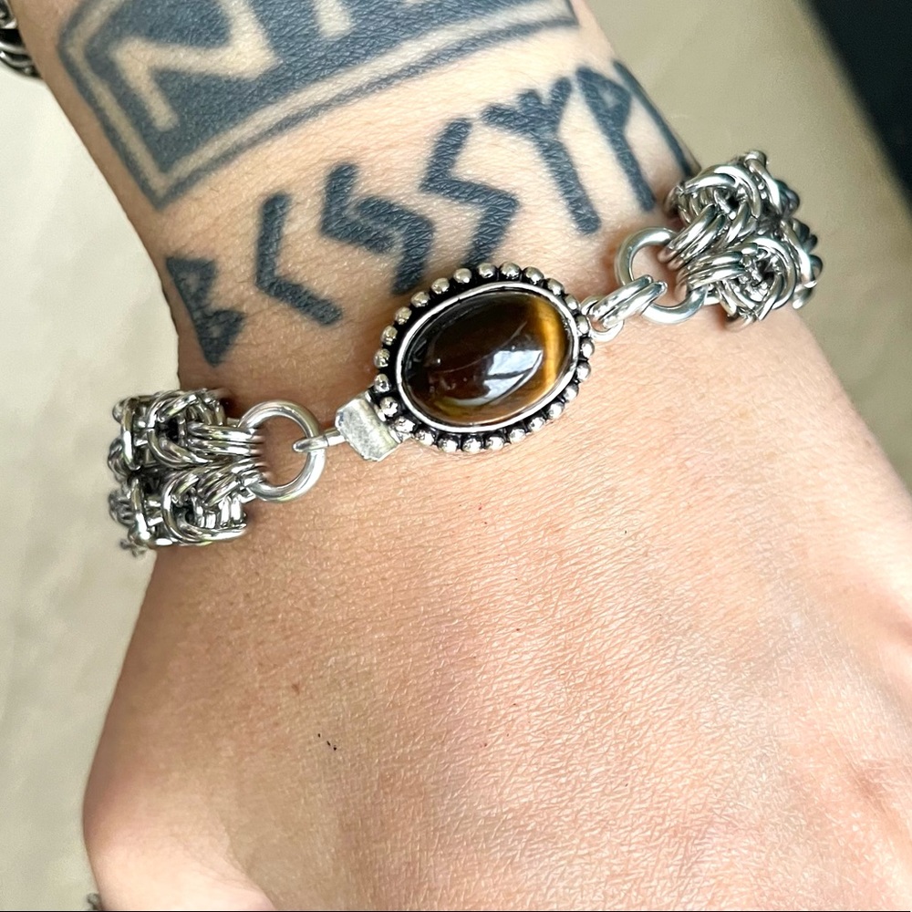 Maille stainless steel tiger eye bracelet . Handmade chain link - Picture 15 of 16